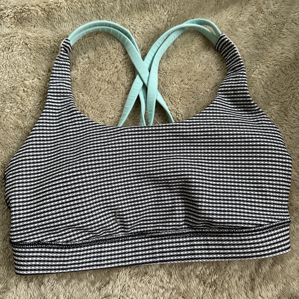 Lululemon Gingham Luon White Black Tranquil Blue Energy Bra Sport Bra Yoga
